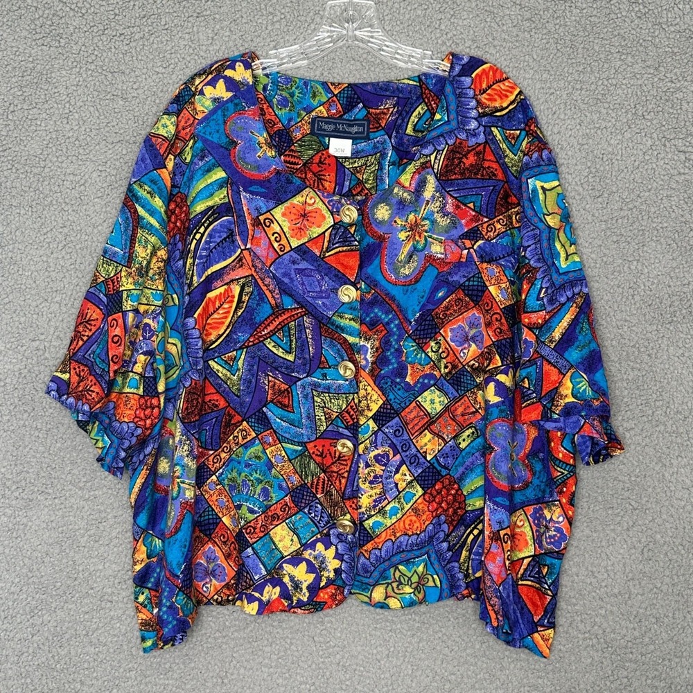 Maggie McNaughton Button Up Shirt Women 30W Multicolor Excellent Abstract Rayon